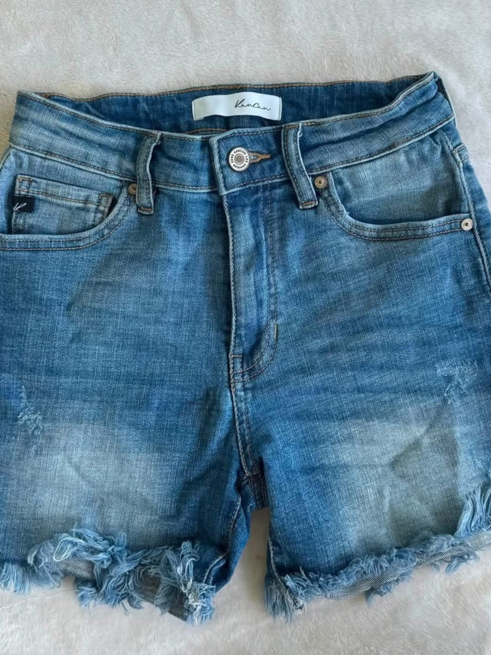 KanCan Medium Blue Frayed Hem Denim Shorts